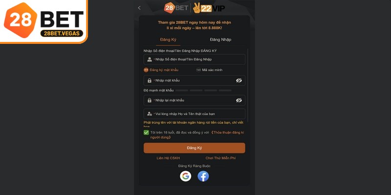 Hướng dẫn chi tiết các bước đăng ký 28BET nhanh chóng